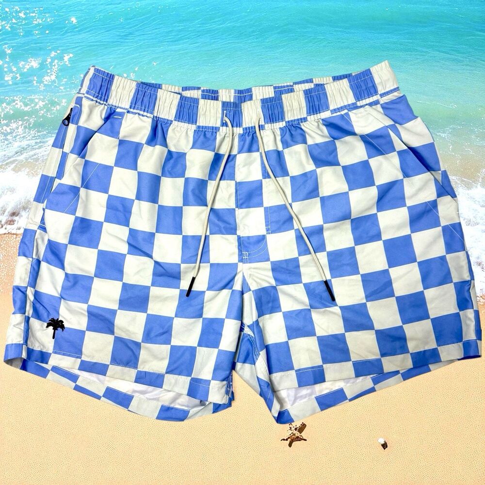OAS Blue Check Swim Trunks Y2K Retro Scandinavian Designer Beachwear XL